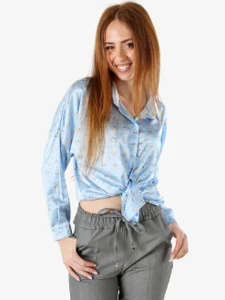 Solada Camicia da donna a maniche lunghe con stampa floreale - azzurro