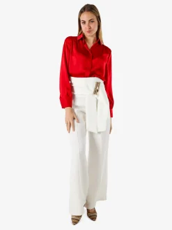Solada Camicia da donna a maniche lunghe effetto raso - rosso