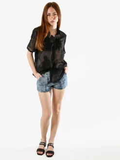 Solada Camicia da donna a maniche corte con ricami - nero