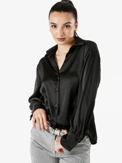 Solada Camicia da donna effetto raso a maniche lunghe - nero