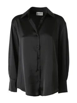 Solada Camicia da donna effetto raso a maniche lunghe - nero