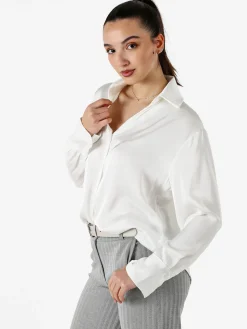 Solada Camicia da donna effetto raso a maniche lunghe - bianco