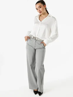 Solada Camicia da donna effetto raso a maniche lunghe - bianco