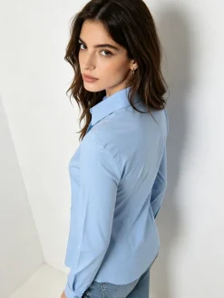 Solada Camicia da donna elasticizzata a maniche lunghe - azzurro