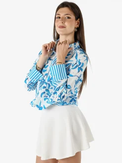Solada Camicia da donna in cotone a maniche lunghe con stampa floreale - turchese
