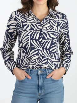 Solada Camicia donna a fantasia in misto cotone - blu scuro