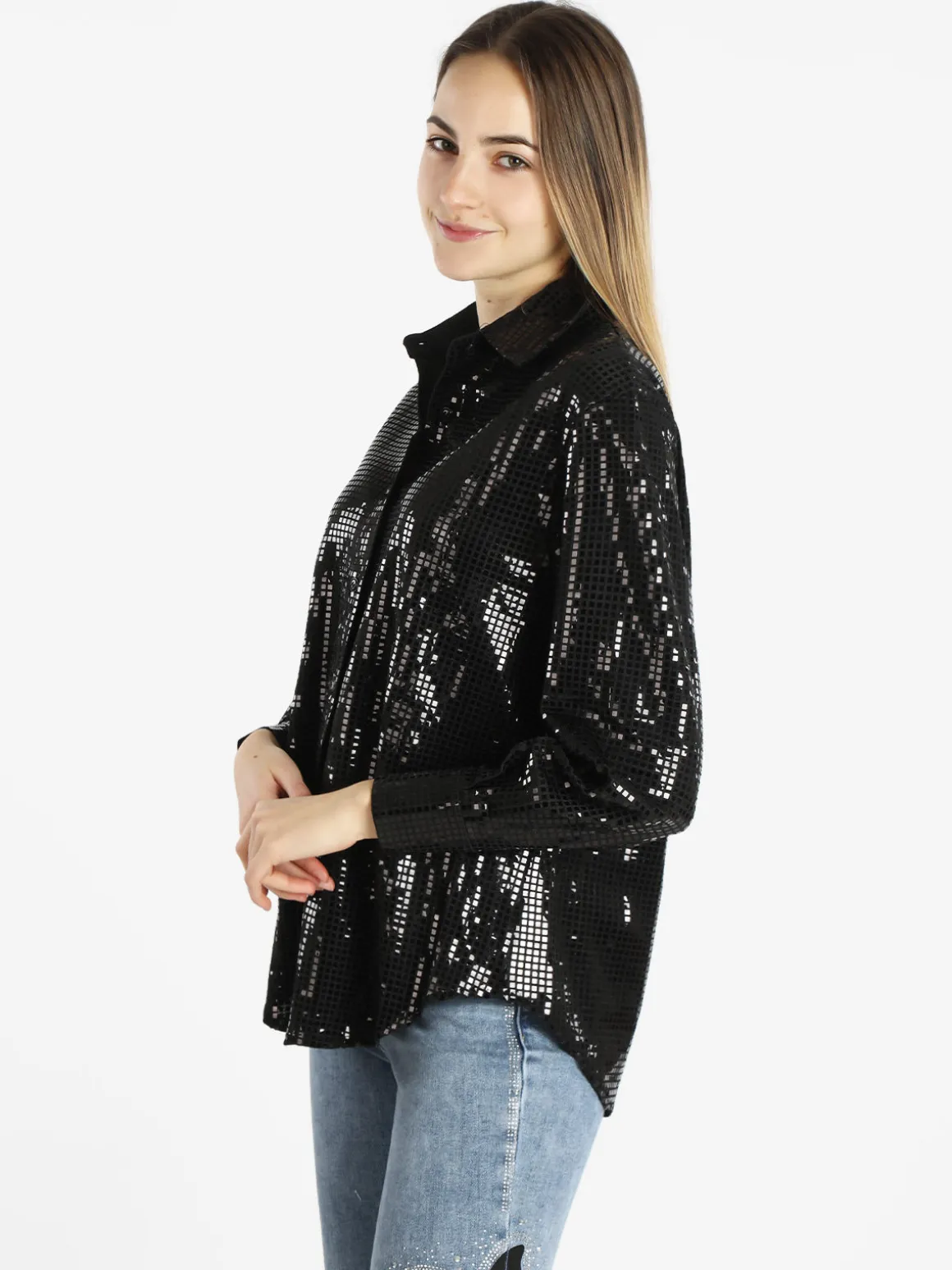 Solada Camicia donna a maniche lunghe con lustrini