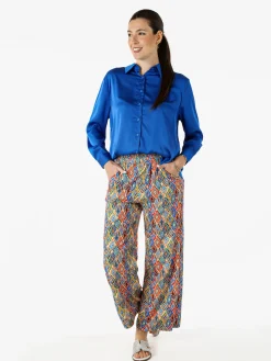 Solada Camicia donna a maniche lunghe in tessuto simil raso - blu