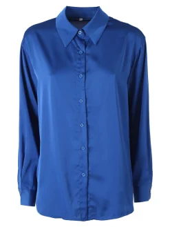 Solada Camicia donna a maniche lunghe in tessuto simil raso - blu