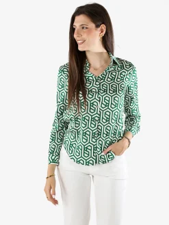 Solada Camicia donna a maniche lunghe con stampe - verde