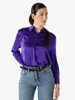 Solada Camicia donna a maniche lunghe in tessuto simil raso - viola