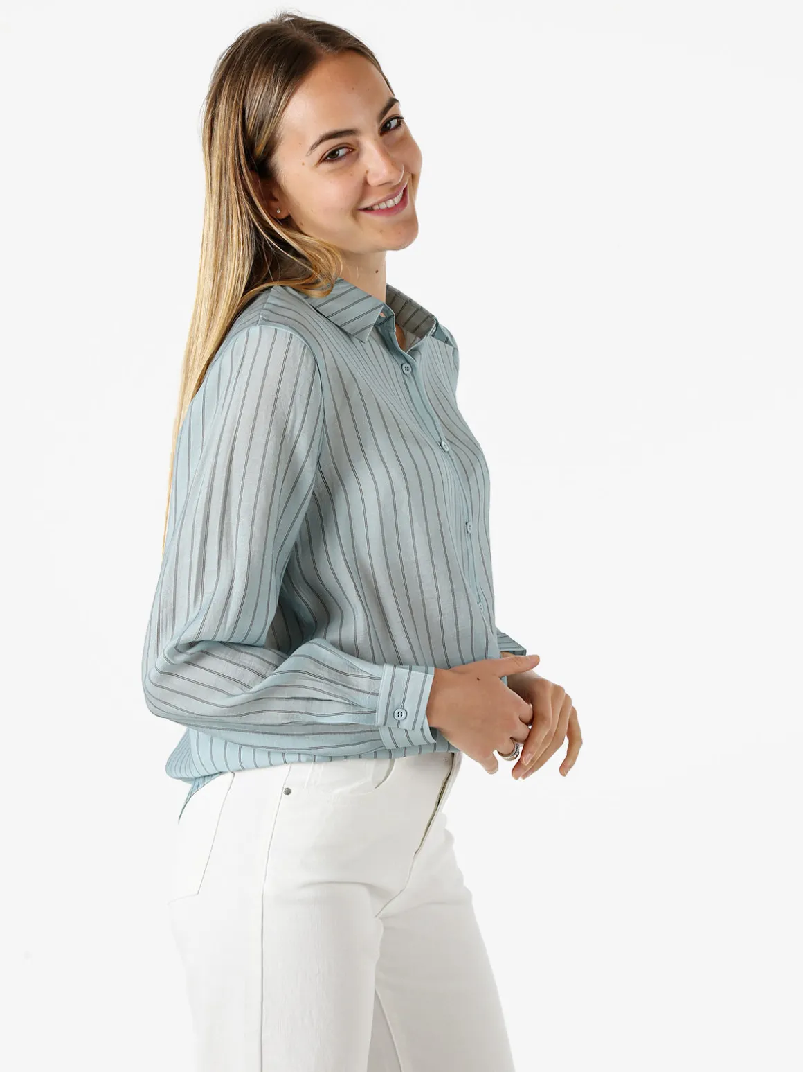 Solada Camicia donna a maniche lunghe con stampa a righe - acqua marina