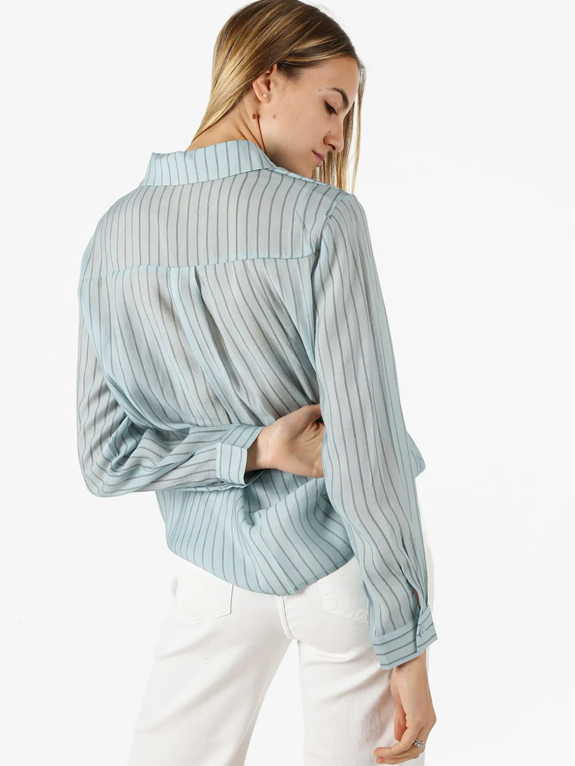 Solada Camicia donna a maniche lunghe con stampa a righe - acqua marina