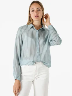 Solada Camicia donna a maniche lunghe con stampa a righe - acqua marina