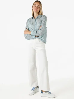 Solada Camicia donna a maniche lunghe con stampa a righe - acqua marina