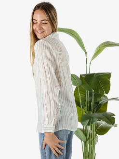 Solada Camicia donna a maniche lunghe con stampa a righe - panna