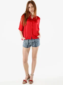 Solada Camicia donna a maniche corte effetto raso - rosso