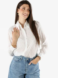 Solada Camicia donna a maniche lunghe con stampa a pois - bianco