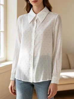 Solada Camicia donna a maniche lunghe con stampa a pois - bianco