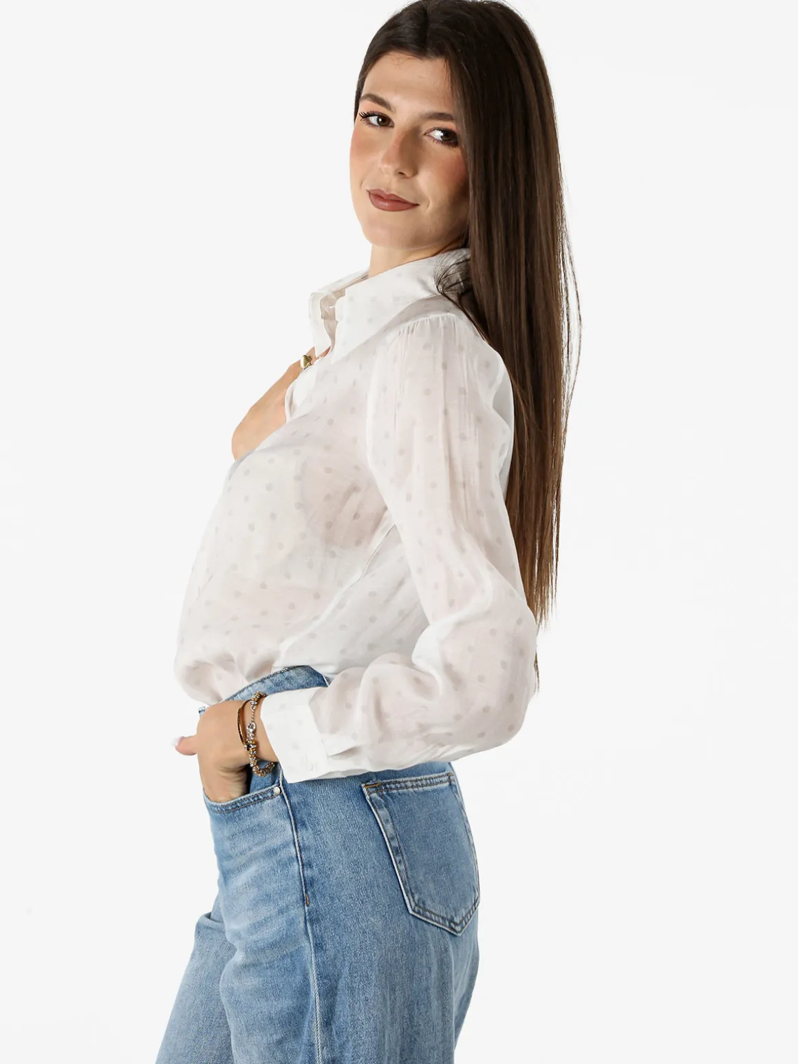 Solada Camicia donna a maniche lunghe con stampa a pois - bianco