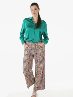 Solada Camicia donna a maniche lunghe in tessuto simil raso - verde