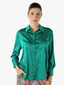 Solada Camicia donna a maniche lunghe in tessuto simil raso - verde