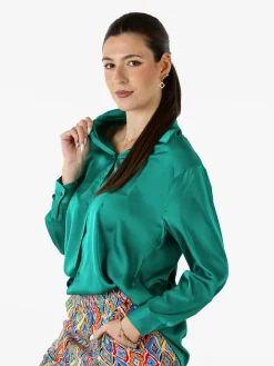 Solada Camicia donna a maniche lunghe in tessuto simil raso - verde
