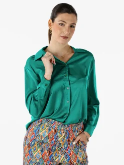 Solada Camicia donna a maniche lunghe in tessuto simil raso - verde