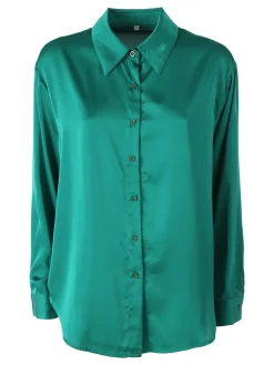 Solada Camicia donna a maniche lunghe in tessuto simil raso - verde