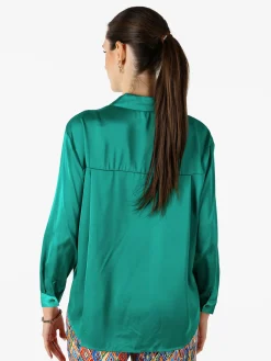 Solada Camicia donna a maniche lunghe in tessuto simil raso - verde