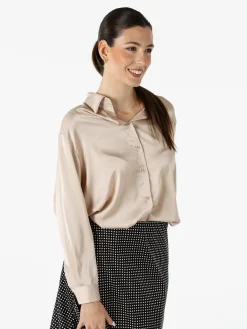 Solada Camicia donna a maniche lunghe in tessuto simil raso - beige