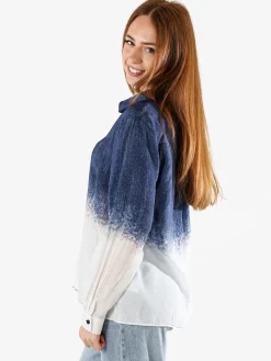 Solada Camicia donna a maniche lunghe con stampa bicolore - blu scuro
