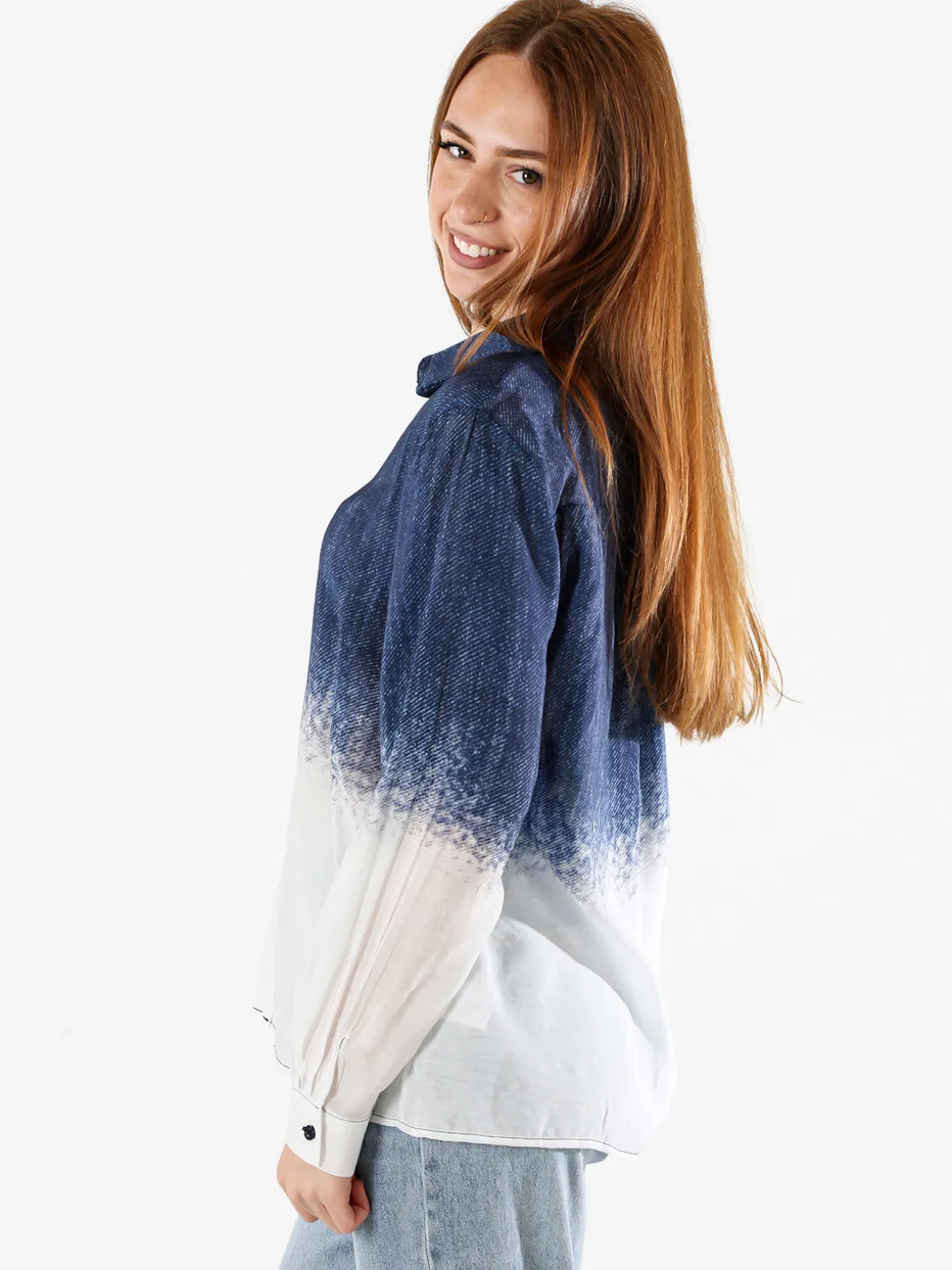 Solada Camicia donna a maniche lunghe con stampa bicolore - blu scuro