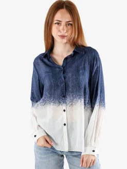 Solada Camicia donna a maniche lunghe con stampa bicolore - blu scuro