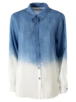 Solada Camicia donna a maniche lunghe con stampa bicolore - blu
