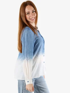 Solada Camicia donna a maniche lunghe con stampa bicolore - blu