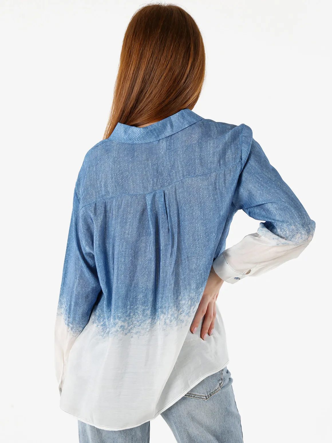 Solada Camicia donna a maniche lunghe con stampa bicolore - blu