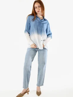 Solada Camicia donna a maniche lunghe con stampa bicolore - blu