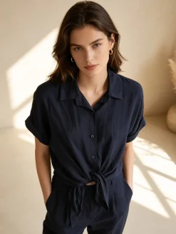 Solada Camicia donna a maniche corte in viscosa - blu scuro