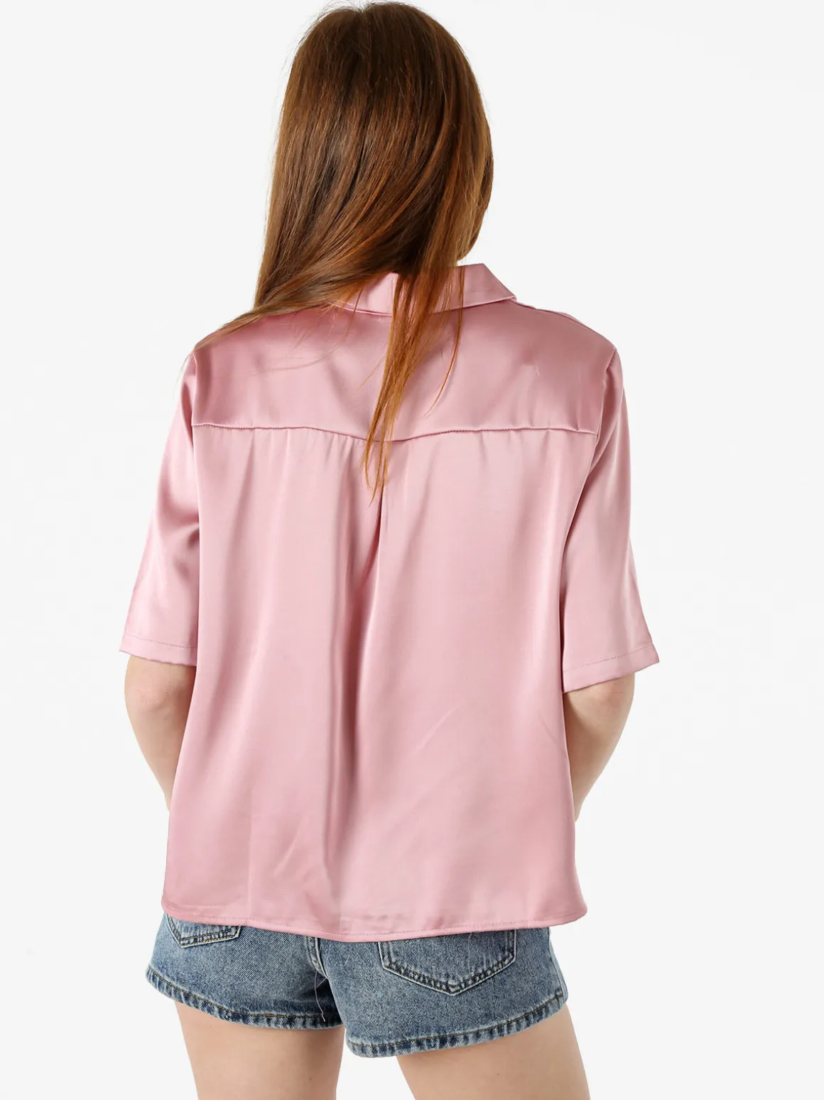 Solada Camicia donna a maniche corte effetto raso - rosa