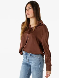 Solada Camicia donna a maniche lunghe in tessuto simil raso - moro