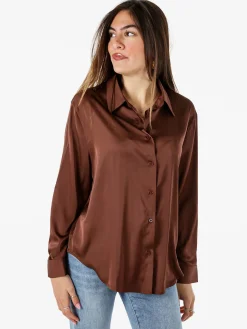 Solada Camicia donna a maniche lunghe in tessuto simil raso - moro