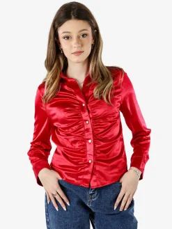 Solada Camicia donna a maniche lunghe effetto raso - rosso