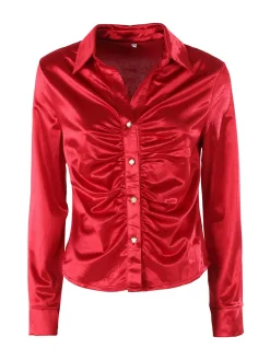 Solada Camicia donna a maniche lunghe effetto raso - rosso