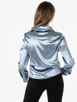 Solada Camicia donna a maniche lunghe effetto raso - azzurro
