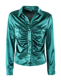 Solada Camicia donna a maniche lunghe effetto raso - verde scuro