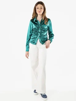 Solada Camicia donna a maniche lunghe effetto raso - verde scuro