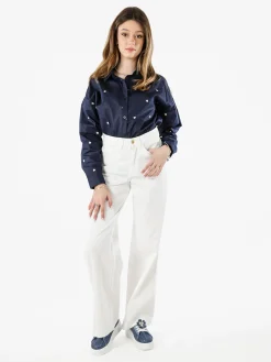 Solada Camicia donna a maniche lunghe in misto cotone con stampa cuori - blu scuro