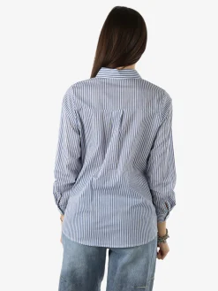 Solada Camicia donna a maniche lunghe in cotone con righe verticali - azzurro