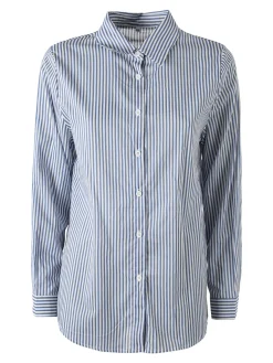 Solada Camicia donna a maniche lunghe in cotone con righe verticali - azzurro